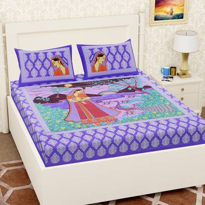 RIYA FABRICS 140 TC Cotton Double Printed Flat Bedsheet