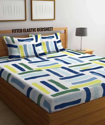 A11 M@LL 240 TC Microfiber King Printed Fitted (Elastic) Bedsheet