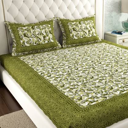 Leo Creation 144 TC Cotton Double Jaipuri Prints Flat Bedsheet