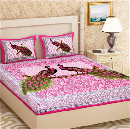 Leo Creation 144 TC Cotton Double, Queen Jaipuri Prints Flat Bedsheet