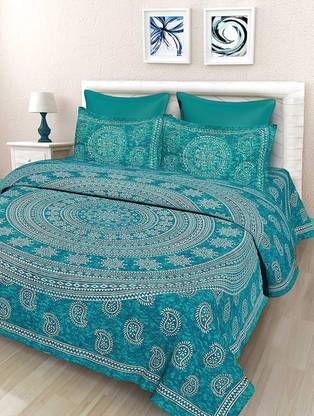 Cosito 144 TC Cotton Double Jaipuri Prints Flat Bedsheet