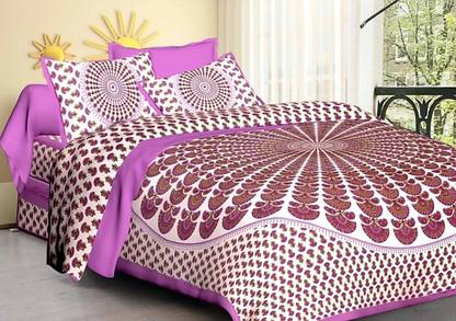 GULABI BAZAR 300 TC Cotton Double 3D Printed Flat Bedsheet