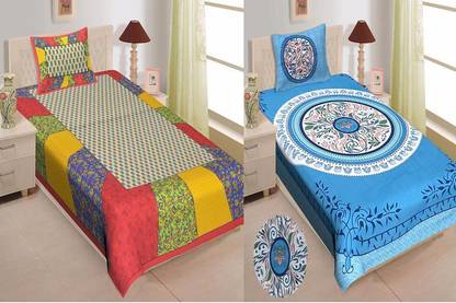 Yuvi Impex Jaipur 150 TC Cotton Single Jaipuri Prints Flat Bedsheet