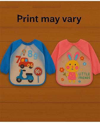 BMV ENTERPRISES Full Sleeve Waterproof Baby Bibs - Pack of 2 | Soft Feeding Apron