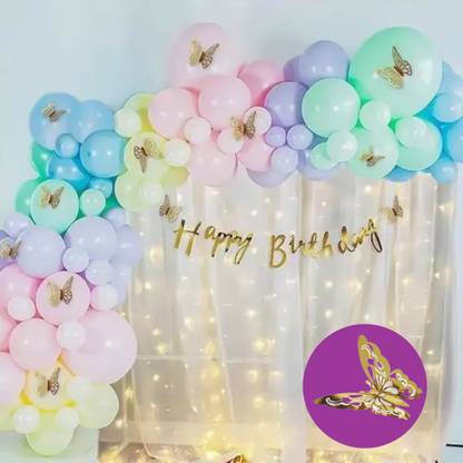 FOOGAA Luxary Birthday Decorations kit Patel Balloon Bouquet and 3D Butterfly