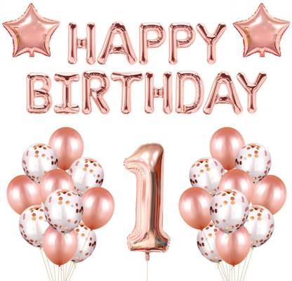 Rozi Decoration Printed 1st Birthday Celebration theme with 1 Number & Happy Birthday Foil Balloon