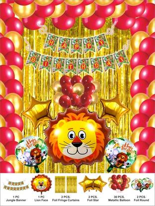 Domios Printed Lion Theme Decoration Combo Set Balloon Bouquet