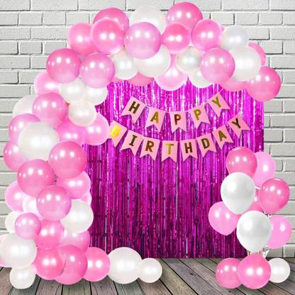 MZXQA Solid HBD Banner, HD Metallic Balloons, Foil Curtain (Pink-White-33Pc) hgvji Balloon