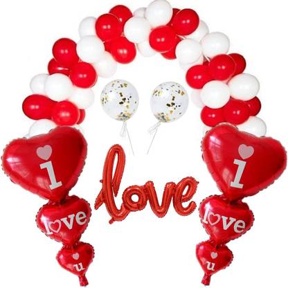 F C Fancy Creation Solid Triple Heart with Cursive Love Foil Balloon Decoration Combo pack Balloon