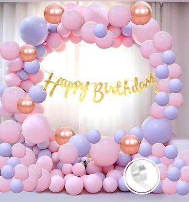 PARTY MIDLINKERZ Solid Pink, Purple Theme Birthday Decoration Items kit combo for Girl & Boys Balloon