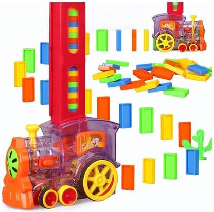 TRICKS TOY Domino Train Car Set with Sound & Light Automatic Laying Dominoes Brick Toy