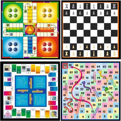 Koel 4 in 1 Wooden 12*12" Business & Snake | Chess & Ludo with all Accessories | Party & Fun Board Game