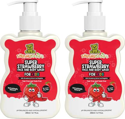ShuShu Babies Super Strawberry Face and Body Wash for Kids with Manjistha (200 ml) pack of 2
