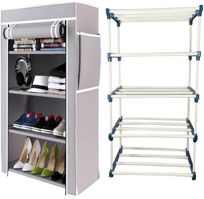 DEMARK Multipurpose shoe rack/Wardrobe Heavy Material PVC Plastic Pipes with cover Plastic Shoe Rack