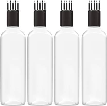 HUNCHA 4 PC 100ml Transparent Round Empty Bottle With Comb 100 ml Bottle