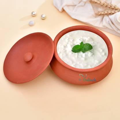 Onlinch Organic Clay Dahi Handi | Clay Handi | MItti Handi | Curd Pot Medium Size Handi 0.5 L with Lid