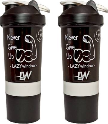 LAZYwindow Premium Plastic Gym Shaker Double layer Storage compartment & Blending ball 500 ml Shaker