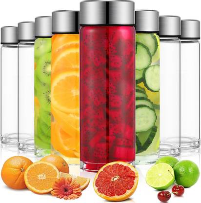 vency shoppy Glass water bottle set of 6 for Serving Water Tea Juice With Airtight Steel Cap 750 ml Bottle