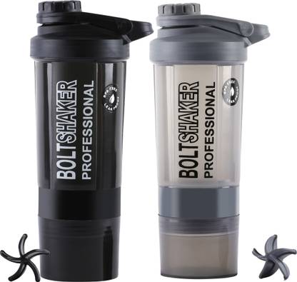 ZYRO Combo of 2pc Bolt Gym Shaker Bottle, Mixer Ball, LeakProof, Food Grade, BCAA 600 ml Plastic Shaker