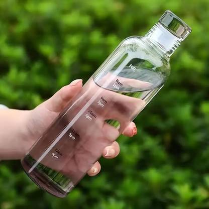 MOOZICO Glass Bottles with Hourly Time Marker, Leak Proof, Reusable, BPA Free 500 ml Bottle