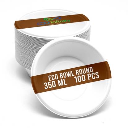 Eco Infinity Nurturing Future Sugarcane Bagasse Serving Bowl Eco-Friendly Biodegradable Disposable Bowls for Serving Snacks & Foods - 350ml Disposable