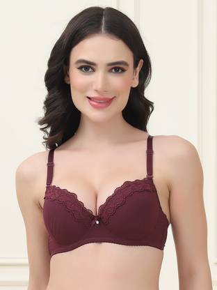 PrettyCat Lightly Padded Trim Lace Underwire Bra Women T-Shirt Lightly Padded Bra