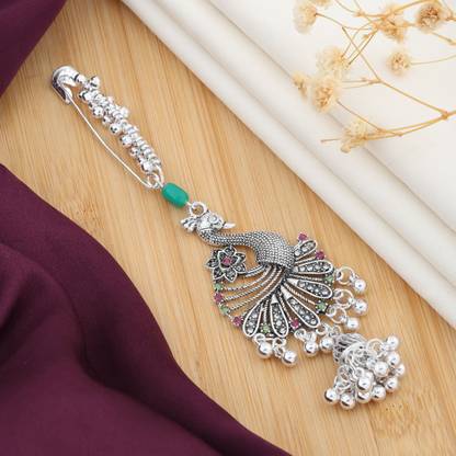 JAITU JEWELS Gleaming Grace Silver Saree Pins For Womens Wear Brooch