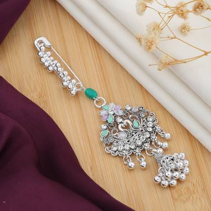 JAITU JEWELS Gleaming Grace Silver Saree Pins For Womens Wear Brooch