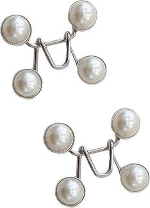 Suqin Pack Of 2 White Pearl Drop Waist Clip for Elegant Look Pearls Buttons