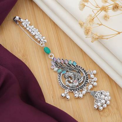 JAITU JEWELS Gleaming Grace Silver Saree Pins For Womens Wear Brooch