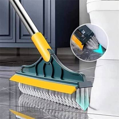 DHIYONIX 2 in 1 Floor Scrub Brush With Long Handle Rotatable V-Shaped Squeegee wiper AX1 Wet and Dry Duster