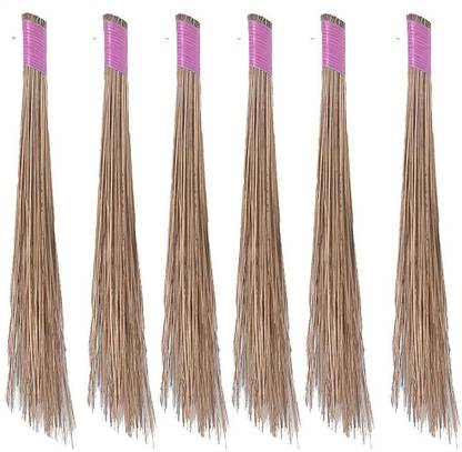 kiran Natural Coconut Broom Sticks for Floor Cleaning - coconut jharu - 6 pieces Grass Wet and Dry Broom