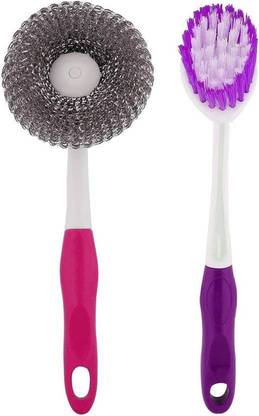 Priyansh Dish Washer Cleaning Scrubber Brush And Sink basin Brush With Long Handle Combo Plastic Wet and Dry Brush