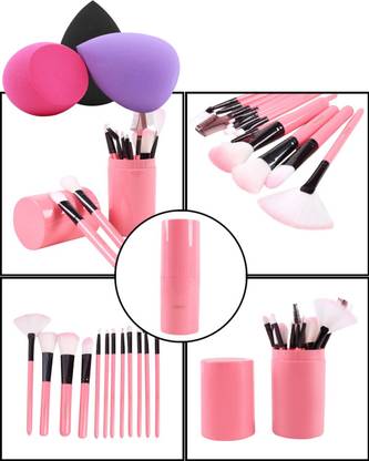 Glowrx 12-count makeup brush collection with storage and three puff sponges