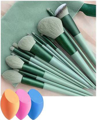 Glowrx Full beauty brush set – 13 pcs with pouch and 3 puffs