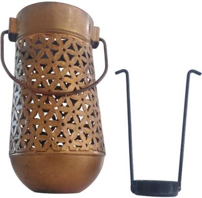 Lantern Netted Vase Design, Gold Finish, Hanging Handle Iron 1 - Cup Candle Holder