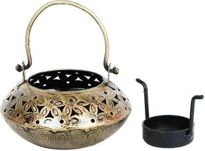 Lantern Netted Handi Design, Gold Finish, Hanging Handle Iron 1 - Cup Candle Holder