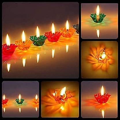 SOMUDEE 3D Shadow Reflection Floating Plastic Lamp|Decorative Diwali Diya Candle_pd2429 Plastic (Pack of 24) Table Diya Set