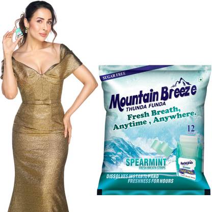 Mountain breeze Sugar-Free Spearmint Fresh Breath Strips (18 Strips each) Pack of 12 x 18 = 216 Strips Mint Mouth Freshener