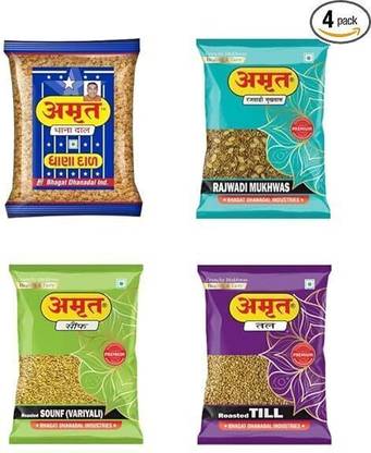 amrut dhanadal Combo Of Dhanadal + Till + Saunf + Rajwadi Mukhwas (Pack Of 4) Salty Coriander Seeds/Royal Digestive Crunchy And Tasty Mouth Freshener