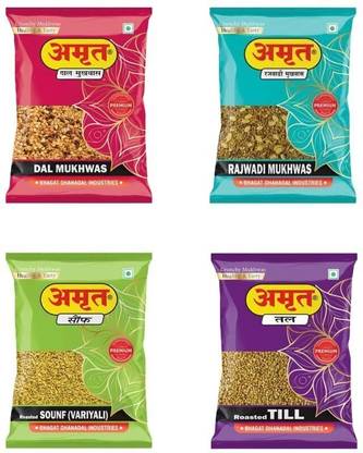 Amrut Combo Of Till + Rajwadi + Dal + Saunf Mukhwasunf Mukhwas - (200gm X 4 = 800g) Salty Coriander Seeds/Digestive Crunchy and Tasty Mouth Freshener