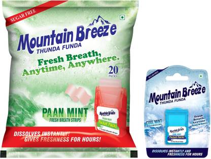Mountain breeze Sugar-Free Pan & Coolmint Fresh Breath Strp (7*20=140Strp) with Cool(24 Strp) Mint Mouth Freshener