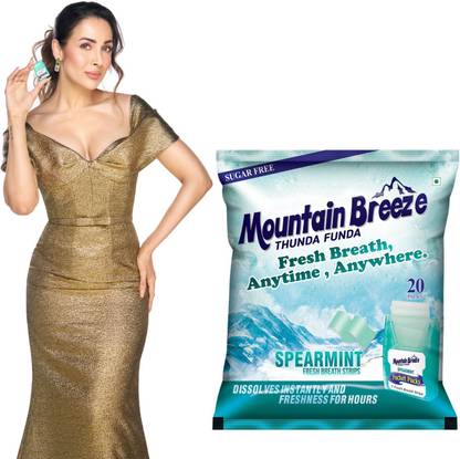 Mountain breeze Sugar-Free Spearmint Fresh Breath Strips (7 Strips each) Pack of 20 x 7 = 140 Strips Mint Mouth Freshener