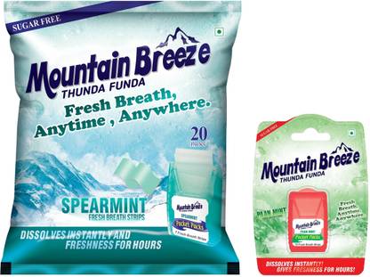 Mountain breeze Sugar-Free Spearmint & Paan Fresh Breath Strp (7*20=140Strp) with Paan(24 Strp) Mint Mouth Freshener