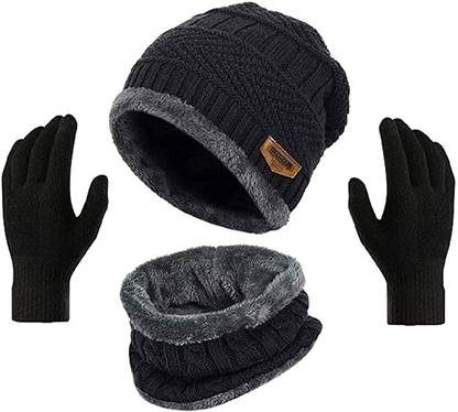 Phirsein black woolen winter beanie skull cap Cap