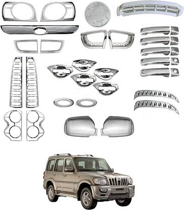 CCE Car Chrome Combo Exterior Accessories Kit for SCORPIO-2013-PC13 Chrome MAHINDRA Scorpio Front Garnish