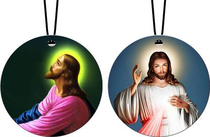 GiftzLane Jesus Christian Car Hanging Combo (Set of 2) with Big / Long Hanging Threads Car Hanging Ornament