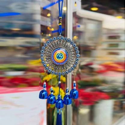 Global Reach 5 Bell Evil Eye Wind Chime with OM Design - Unique Hanging Ornament for Home Decorative Showpiece  -  34 cm
