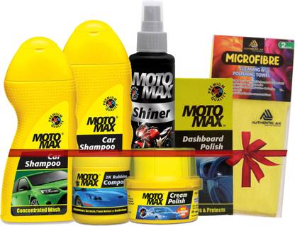 Motomax FLIPKART 7 PCS COMBO, SHAMPOO 2N, SHINER, 2K, CREAM POLISH, DASHBOARD, AK MICROFIBER, AC 4 Combo