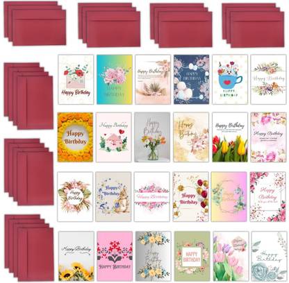 AanyaCentric Pack Of 24 Happy Birthday Blank Inside 2.9x4.1inches A7 Size with Envelope Greeting Card